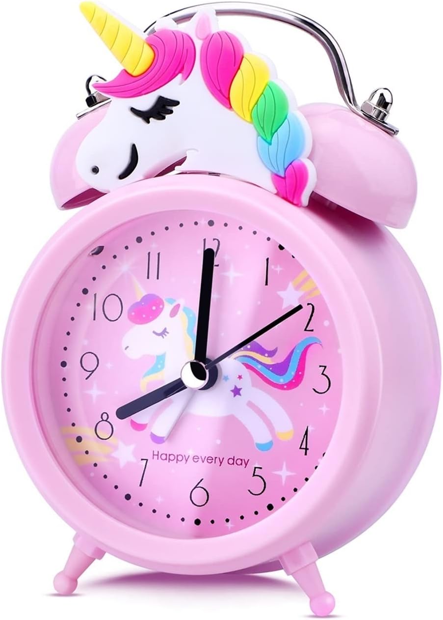 Pink Unicorn Desk Clock with Backlight and Double Bell