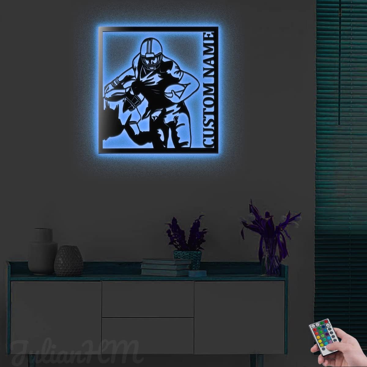 Custom American Football Metal Wall Art with LED Lights