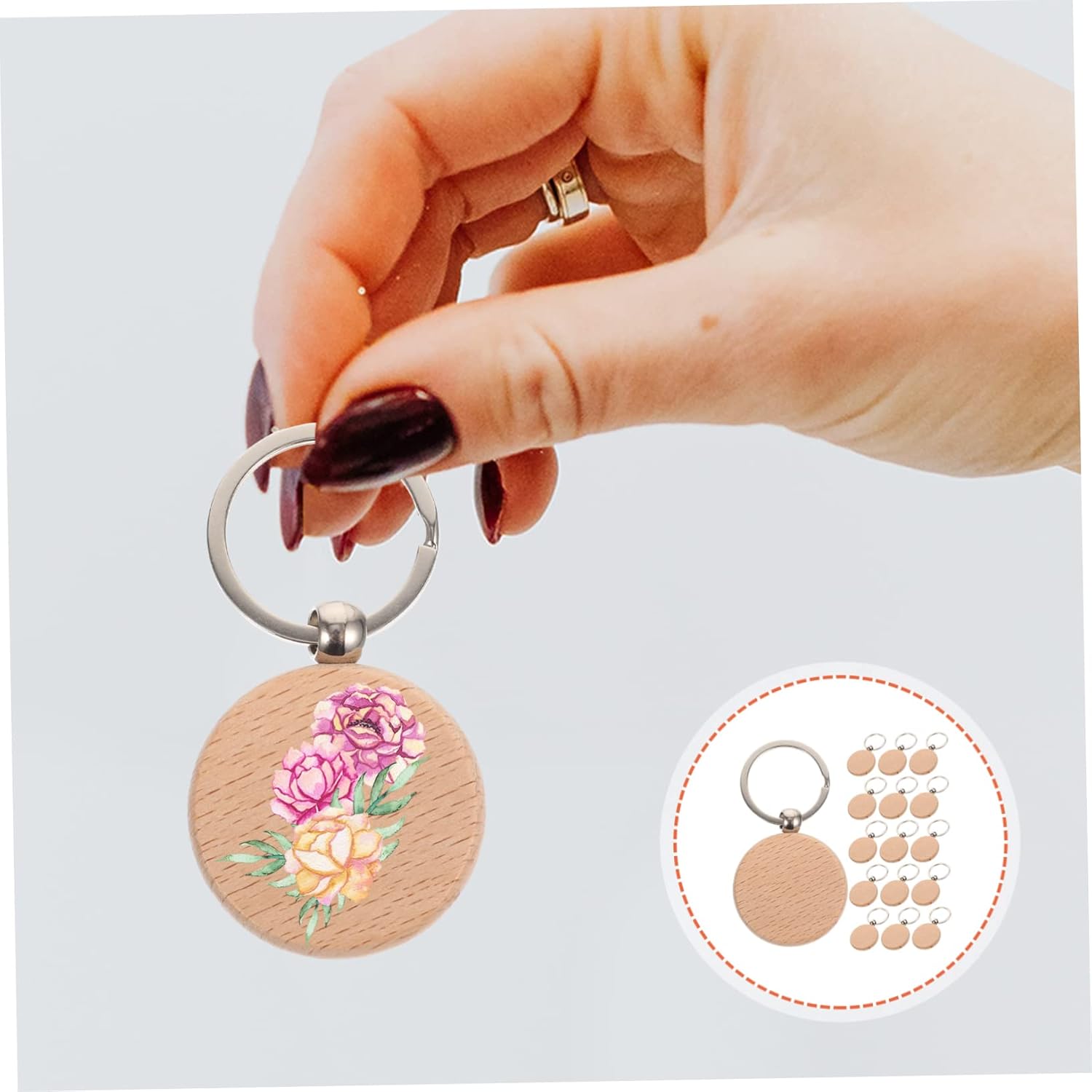 30pcs Unfinished Wooden Keychain Blanks for DIY Crafting