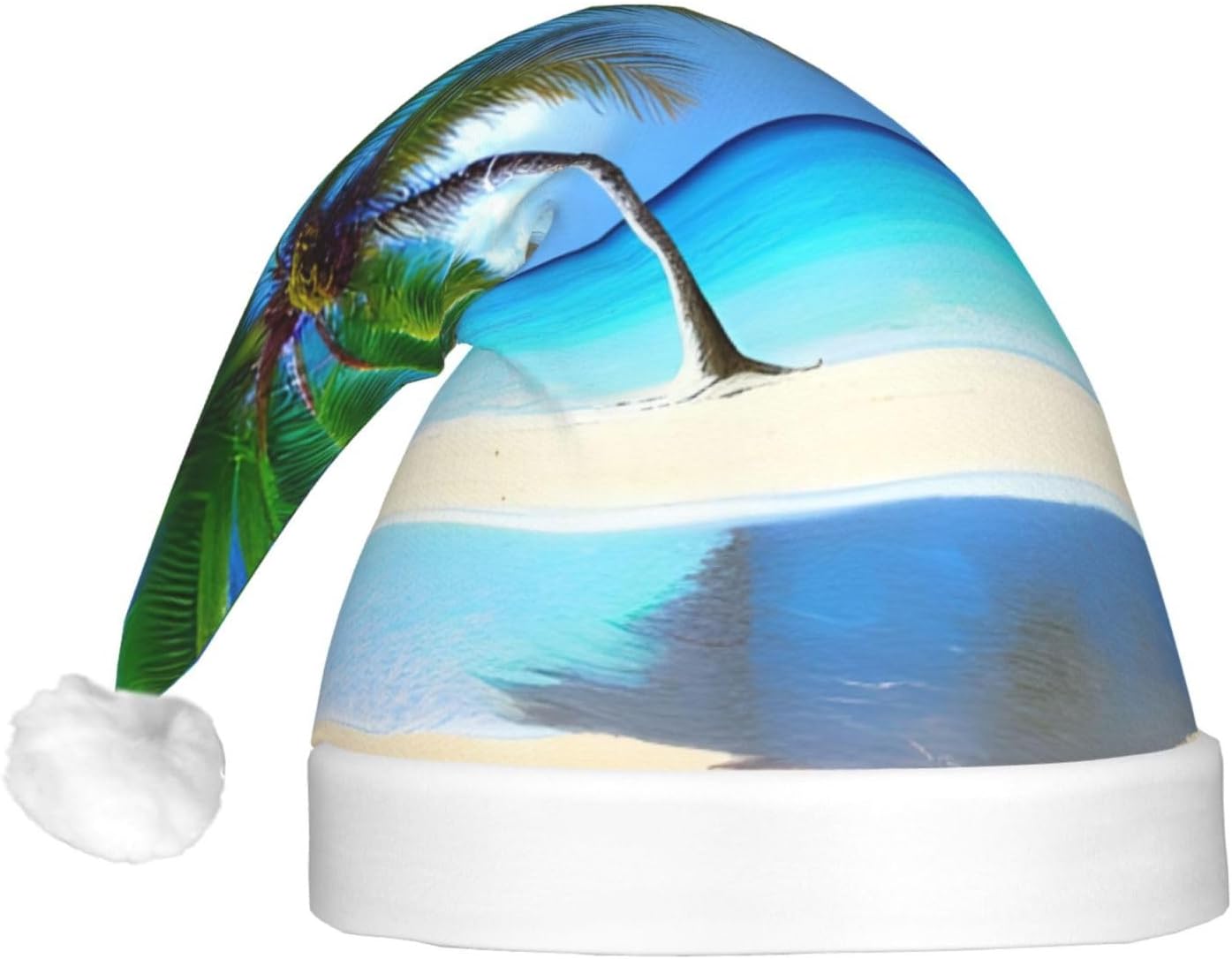 Palm Trees And Clear Sea Print Christmas Hat With LED Lights
