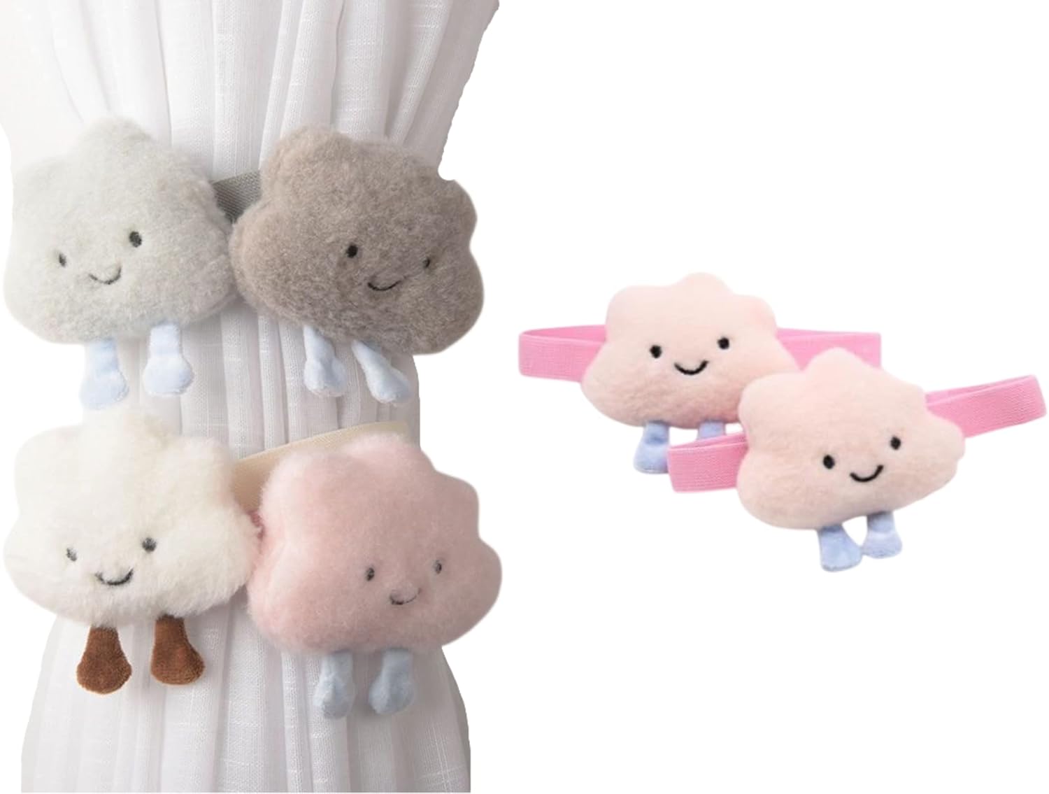 Cute Cloud Puffy Curtain Tieback 2pcs Pink