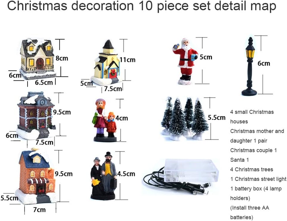 Forart 10Pcs Resin Christmas Village Set with LED Lights