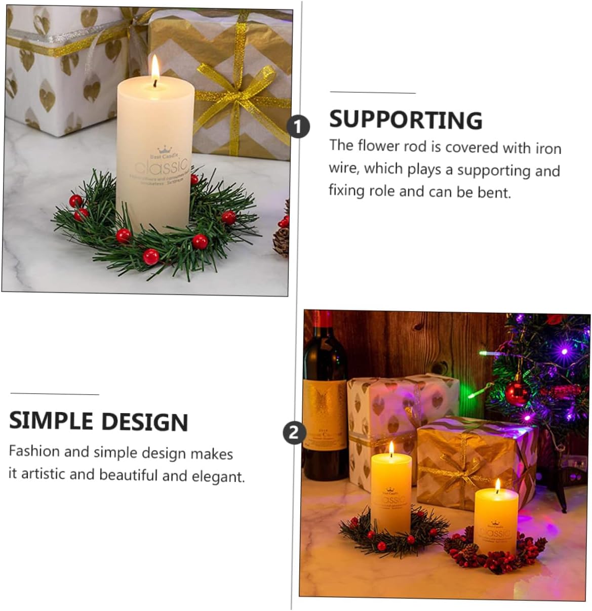 Christmas Candle Garland with Red Berries for Home Decor