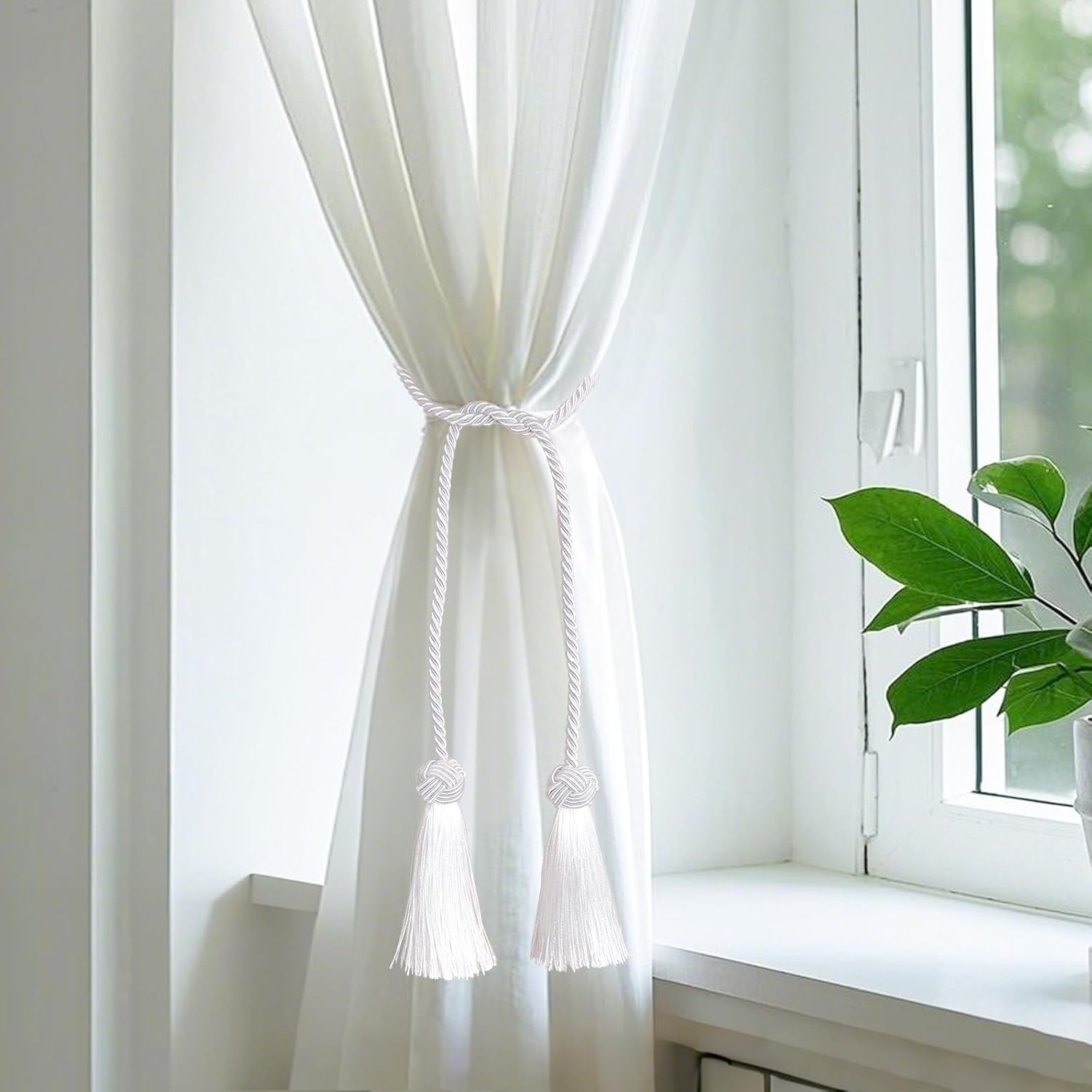 4 Pack White Curtain Tiebacks with Tassels