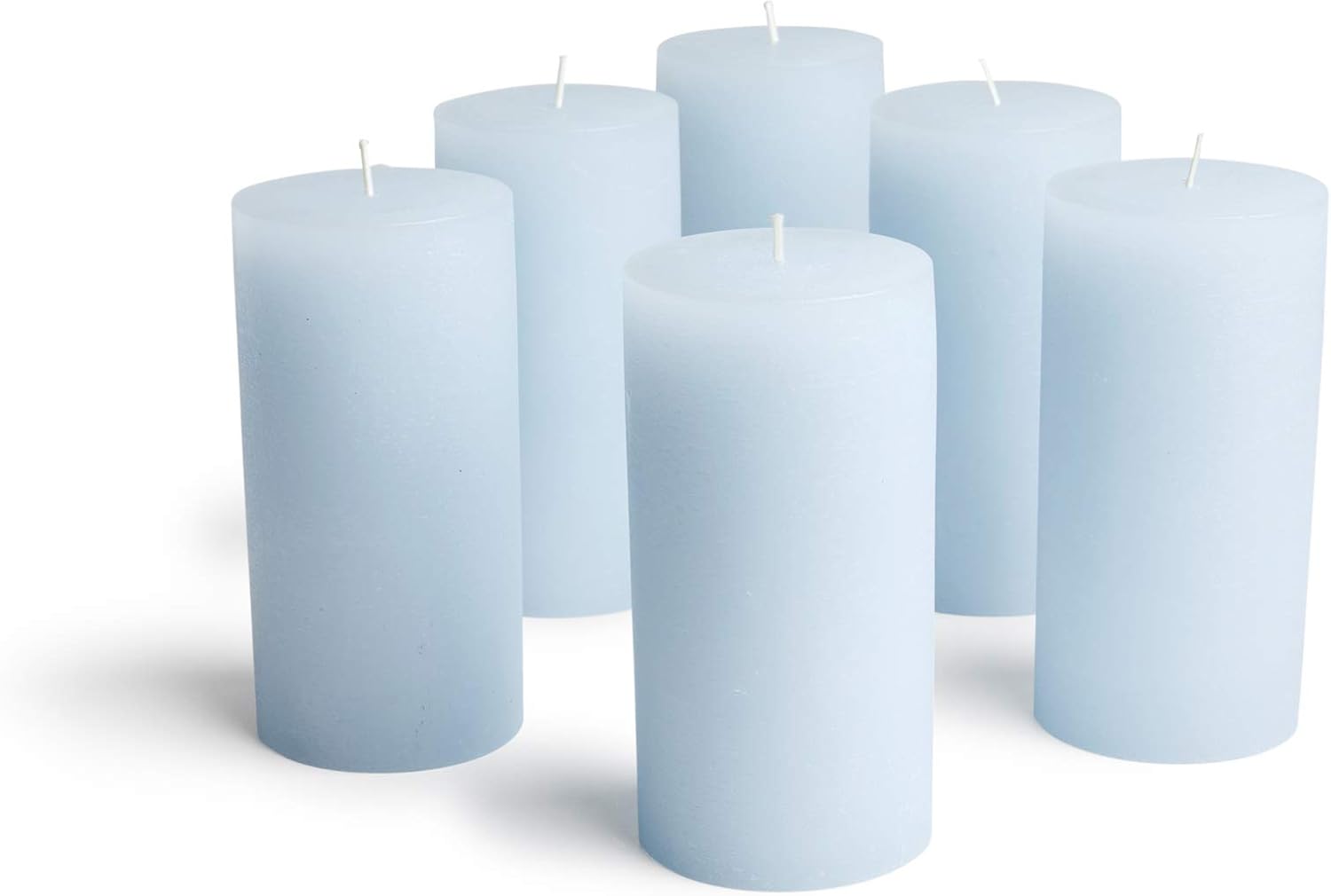 Mottled Pillar Candles Set of 6 Light Blue Dripless