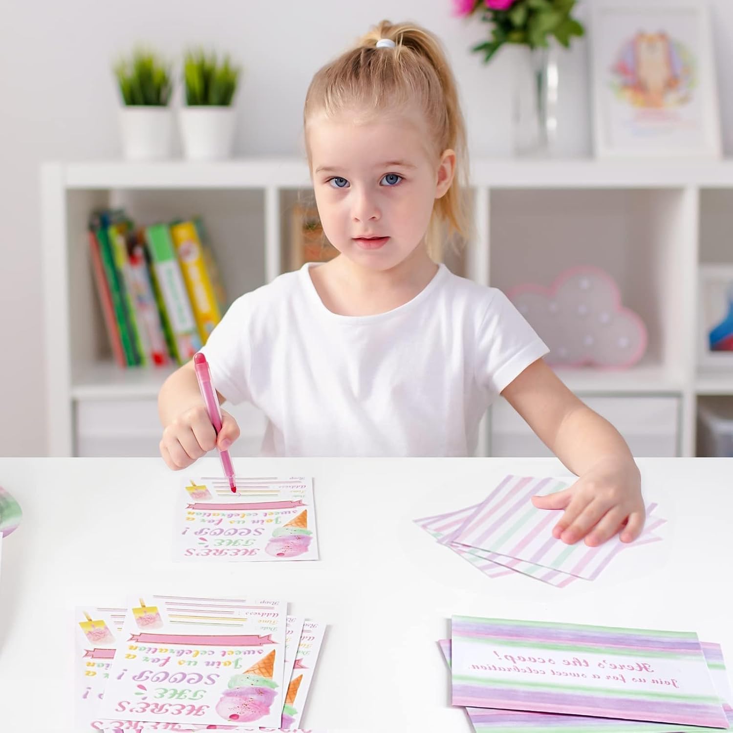 WERNNSAI Ice Cream Party Invitations with Envelopes - 20 Sets
