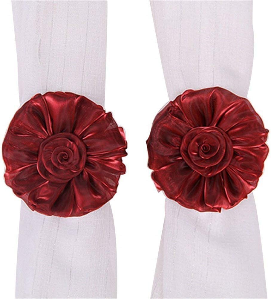 2 Pcs Burgundy Lace Flower Curtain Tieback Buckle Decor