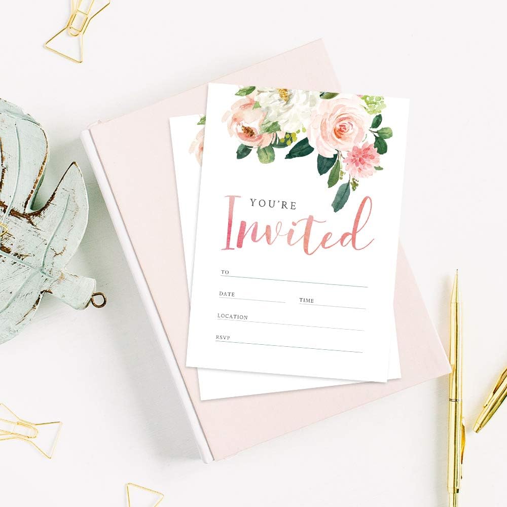 Floral Fill-in Invitations with Envelopes 25 Pack