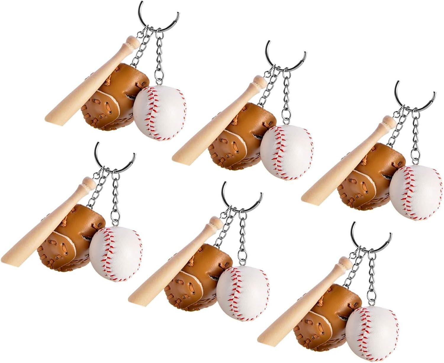 6Pcs Baseball Keyring with Bat and Glove Pendant