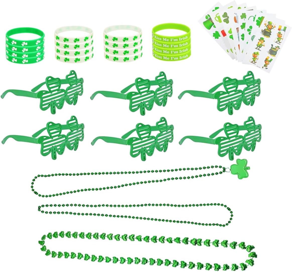 Patricks Day Party Favor Set with Shamrock Glasses Necklace Bracelet Accessories