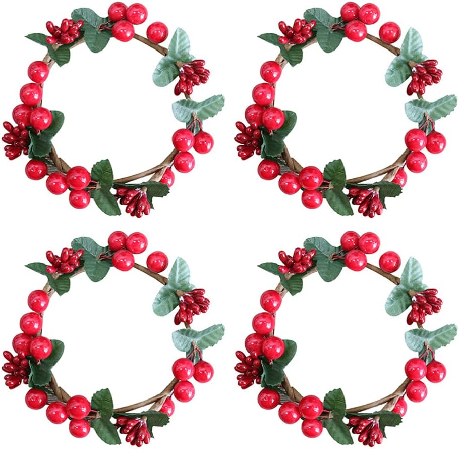 VALICLUD 4pcs Simulated Berry Candle Wreaths Decor for Christmas