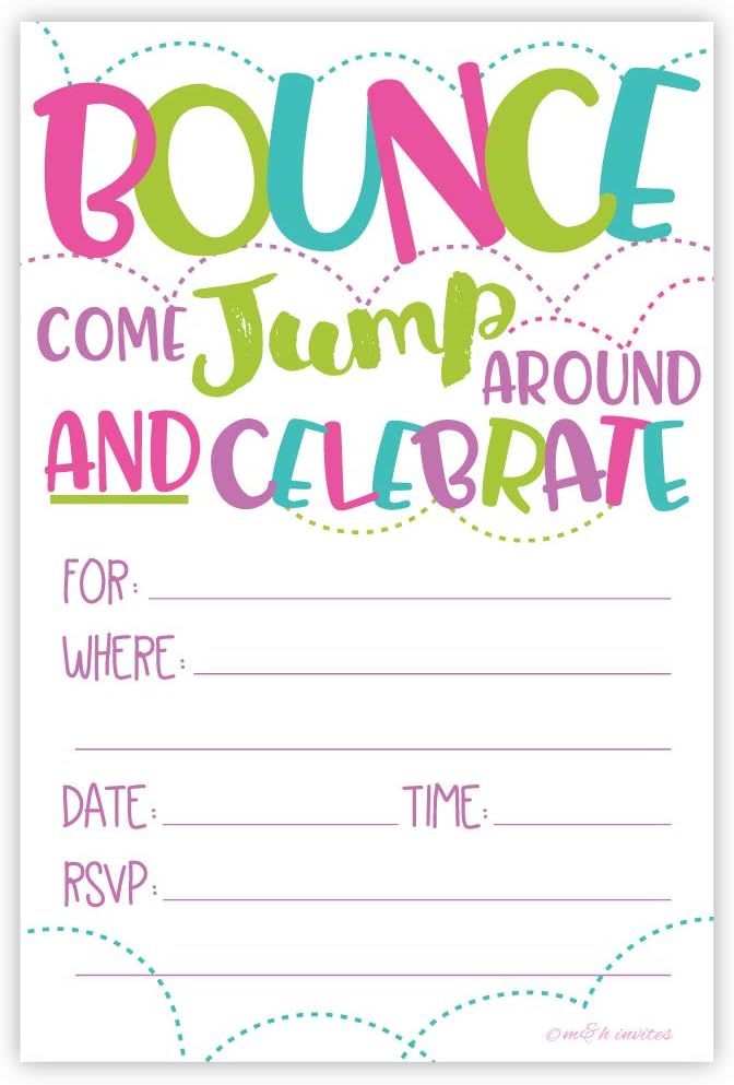 Girl Bounce House Party Invites 20 Count With Envelopes