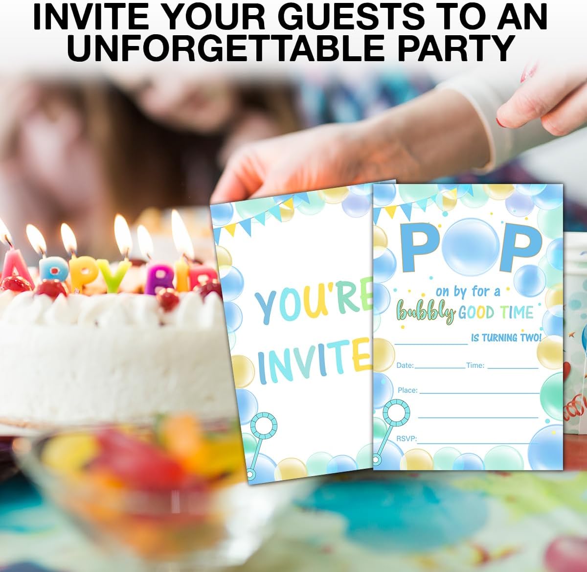 Bubble Party Birthday Invitations with Envelopes Set of 20
