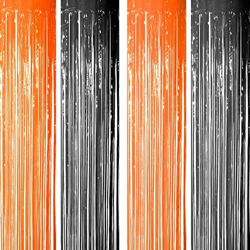 Black Orange Foil Fringe Curtains for Parties