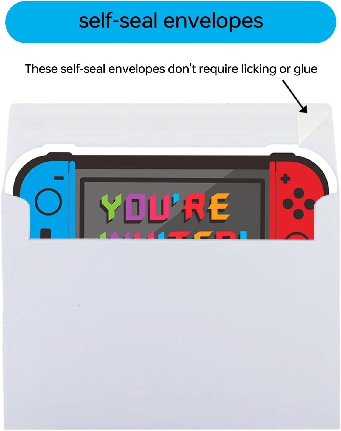Video Game Birthday Invites 3x6 Inch Double Sided with 20 Envelopes