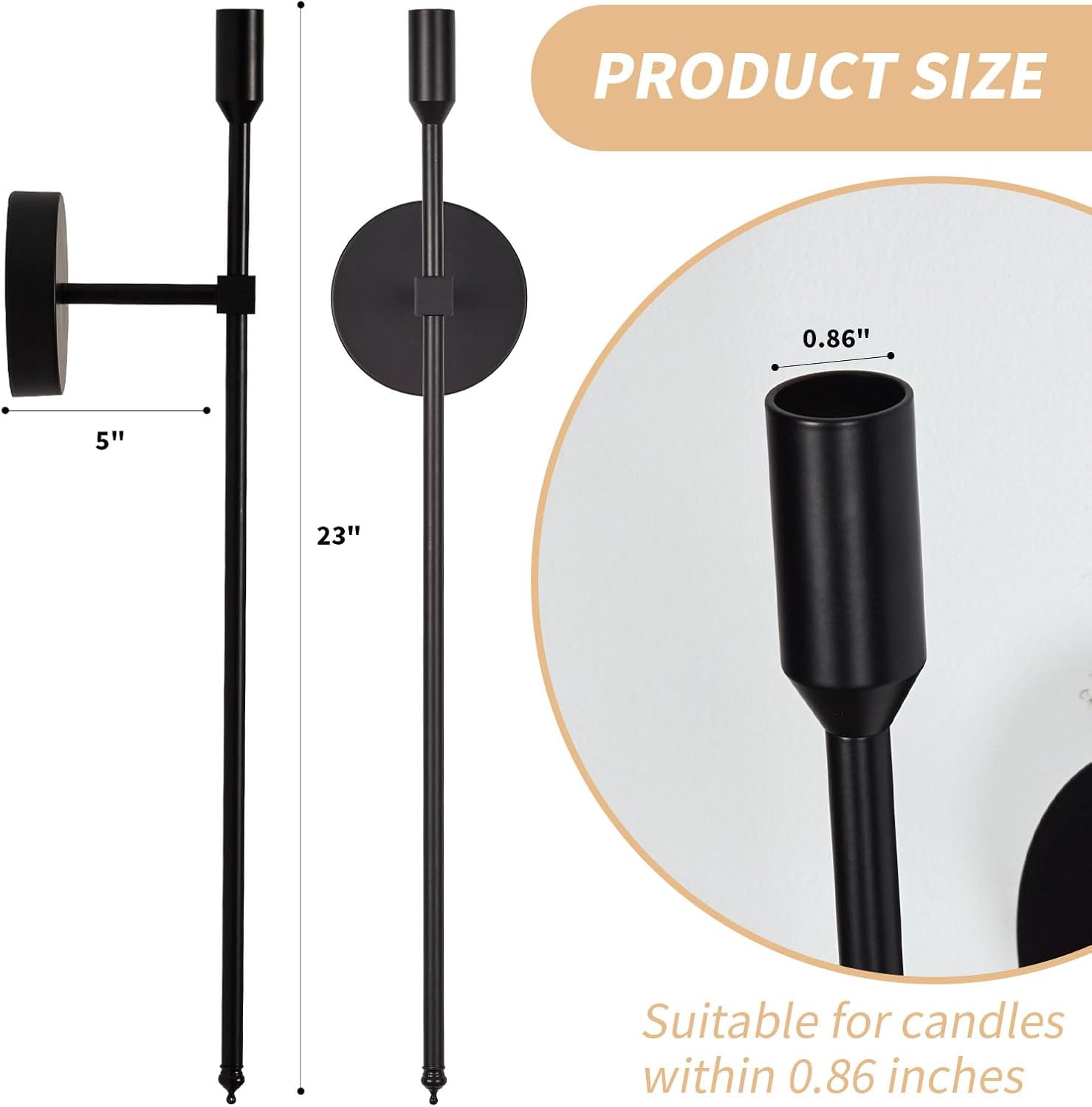 Black Candle Sconces Wall Holder Set of 2
