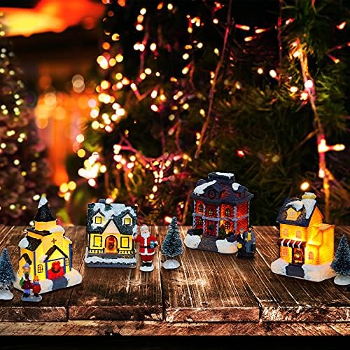Gejoy 12 Pcs Christmas Village Set LED Lights Figurines Decor