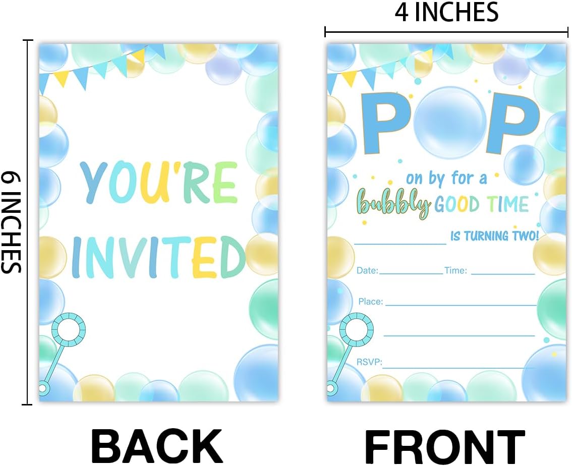 Bubble Party Birthday Invitations with Envelopes Set of 20