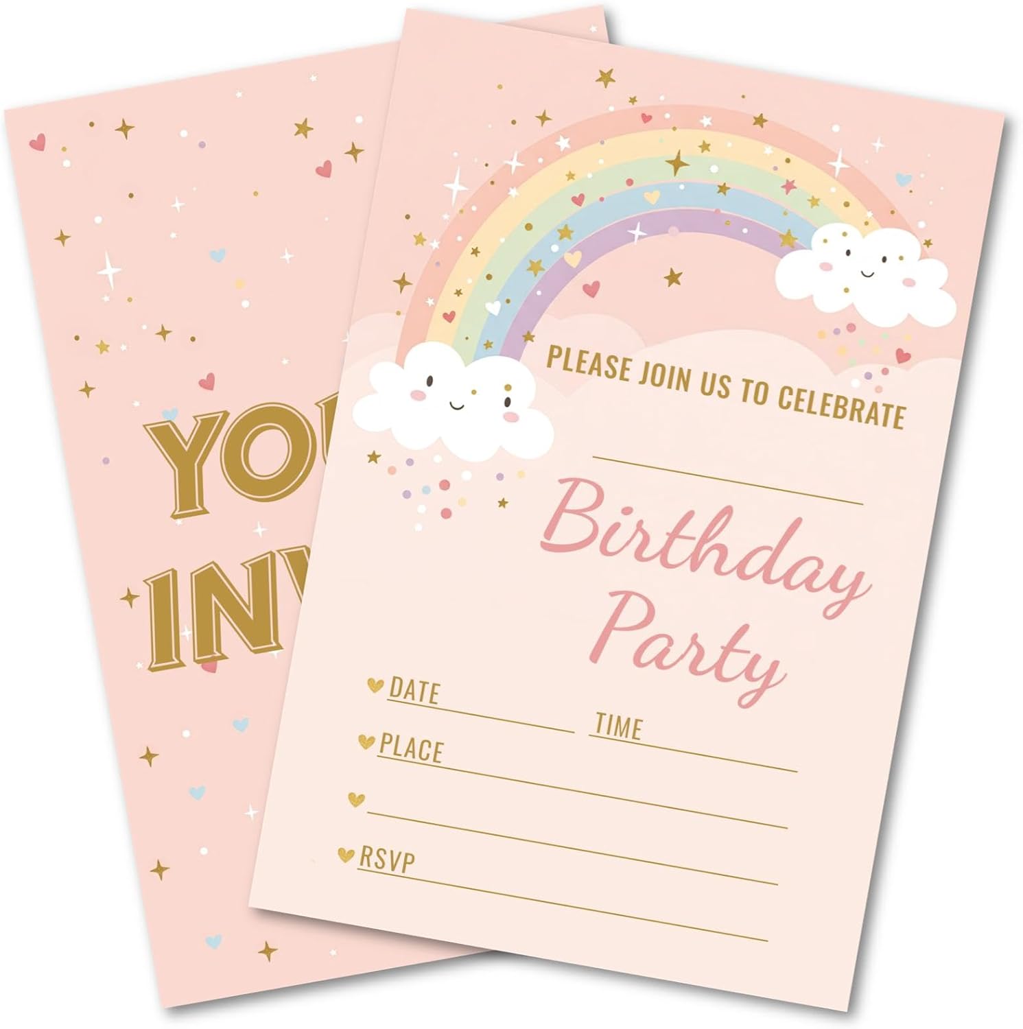 WENFLY Birthday Party Invitations Rainbow Cloud Star 25 Pcs
