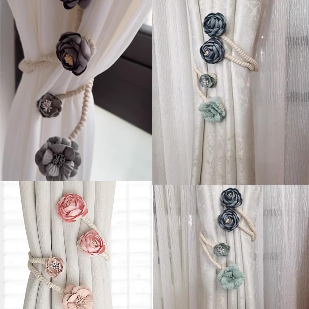 2 Pieces Flexible Curtain Tiebacks with Flower Design