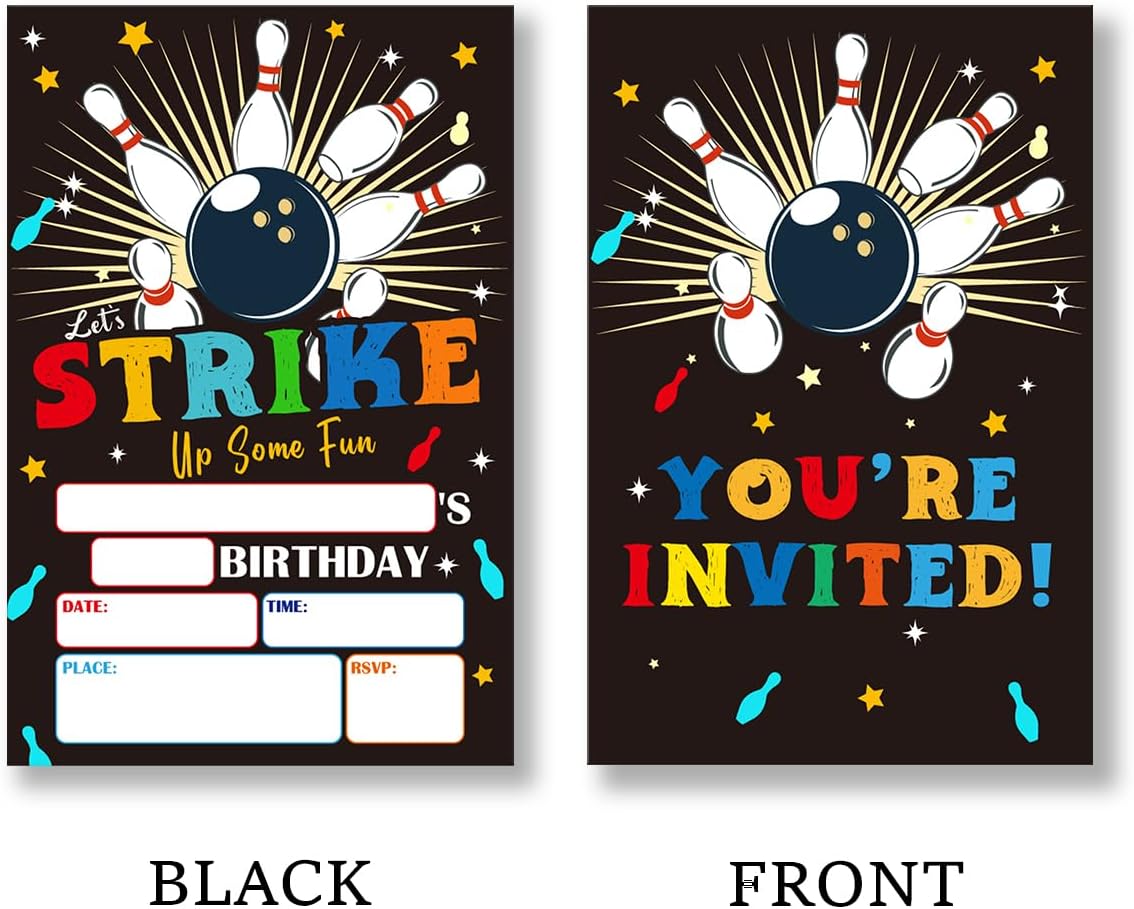 Bowling Theme Birthday Invitations Set of 20 with Envelopes