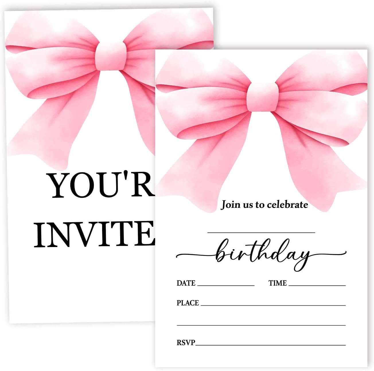 Pink Bow Birthday Invitation Cards for Girls Adults Teens Set 03