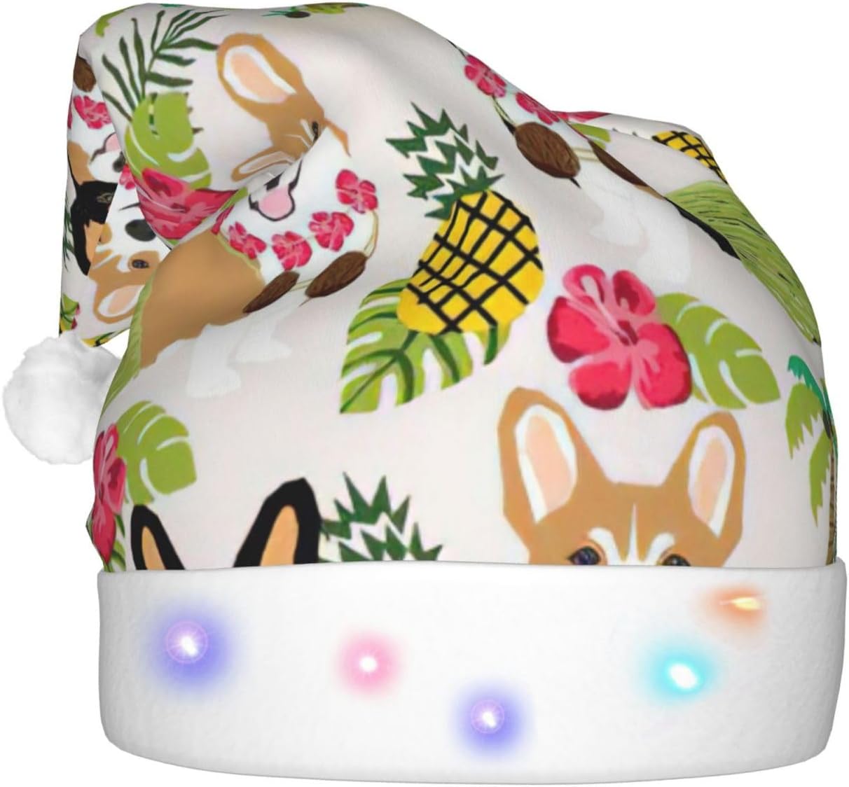 Corgi Pineapple Print LED Christmas Hat for Adults