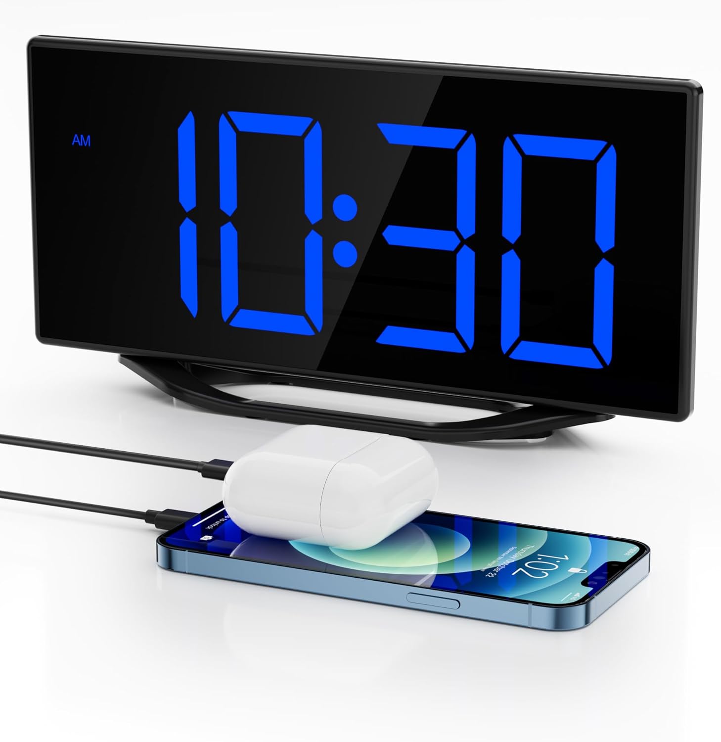 Digital Alarm Clock with Large Numbers and USB Charging