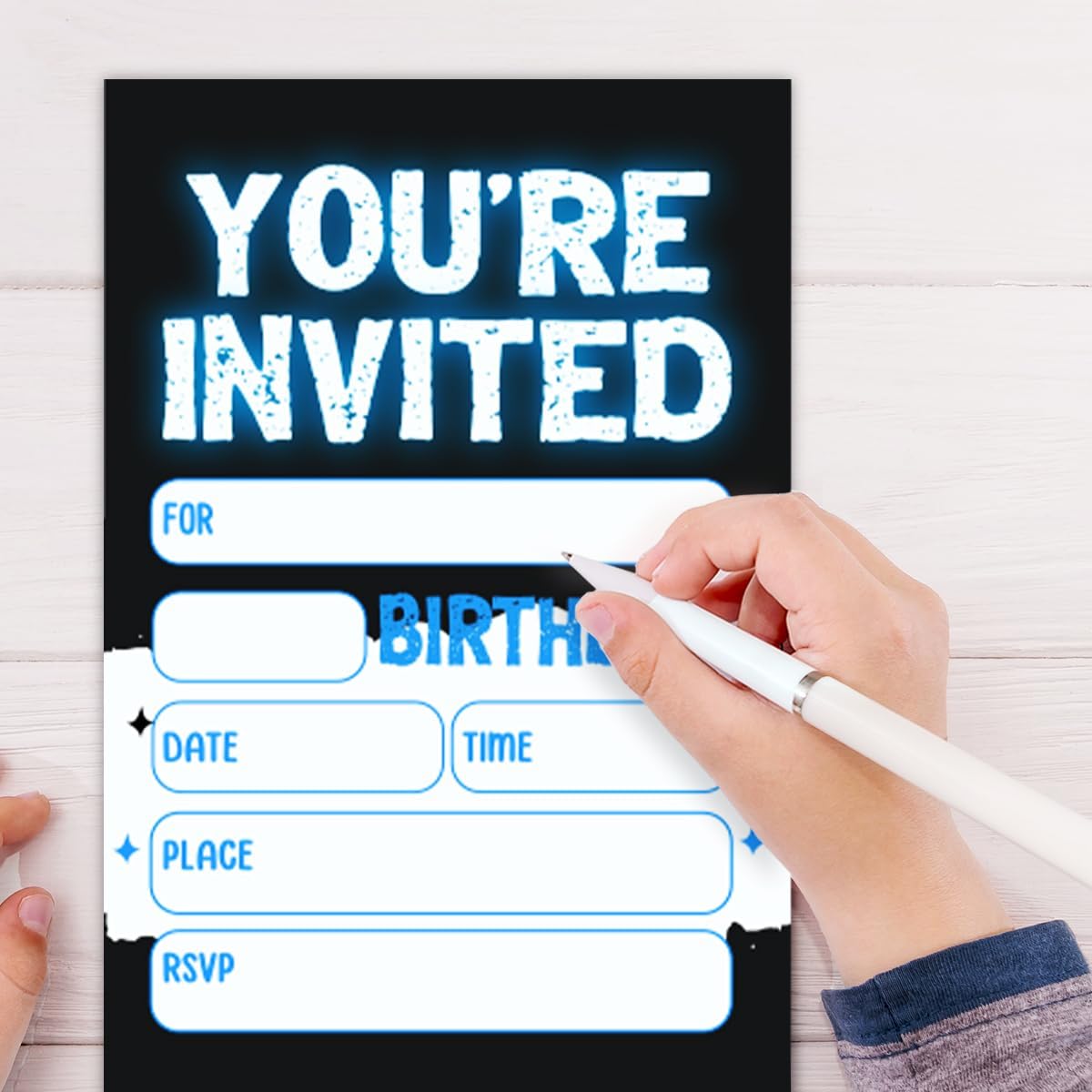 Pizza Games Cake Birthday Party Invitations Set