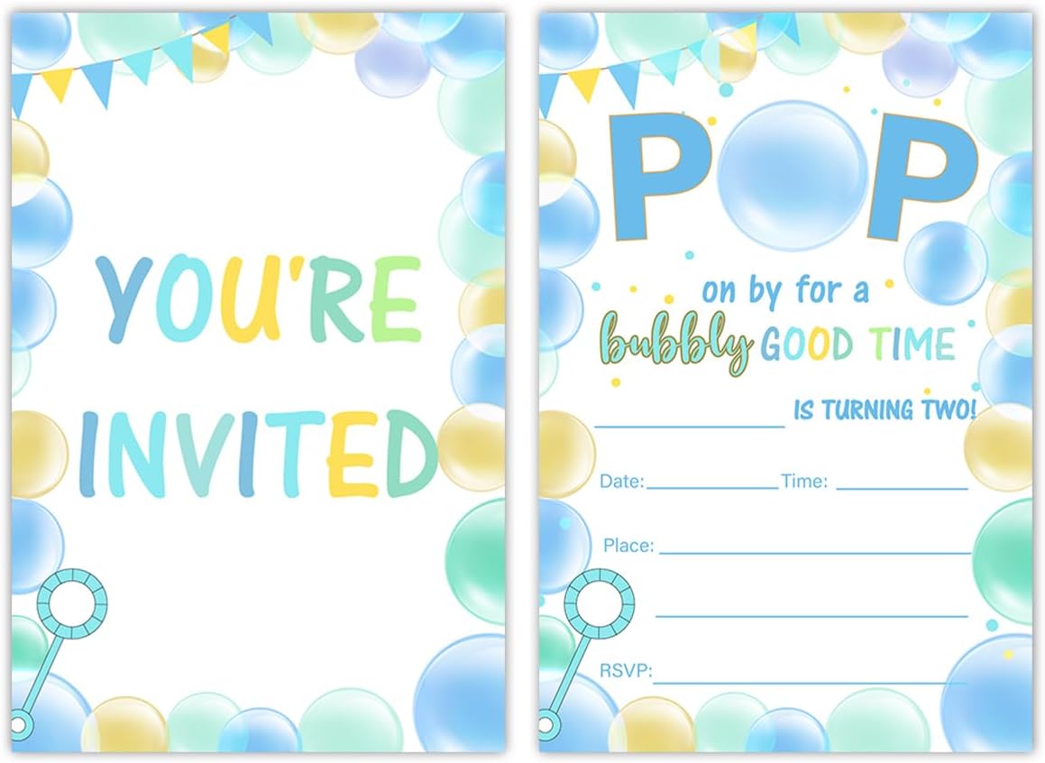 Bubble Party Birthday Invitations with Envelopes Set of 20