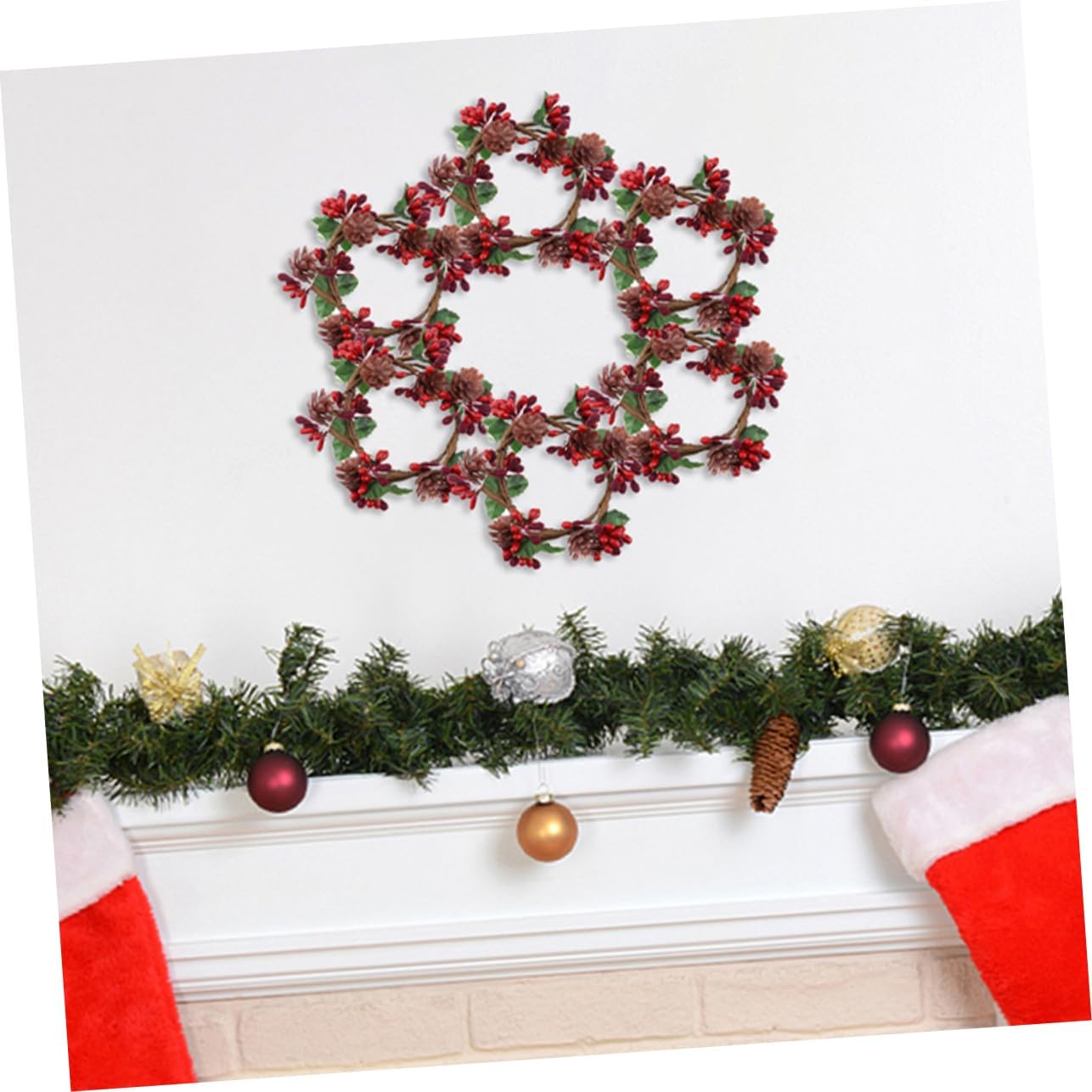 4pcs Christmas Candle Pine Cones and Berries Holiday Decor Set
