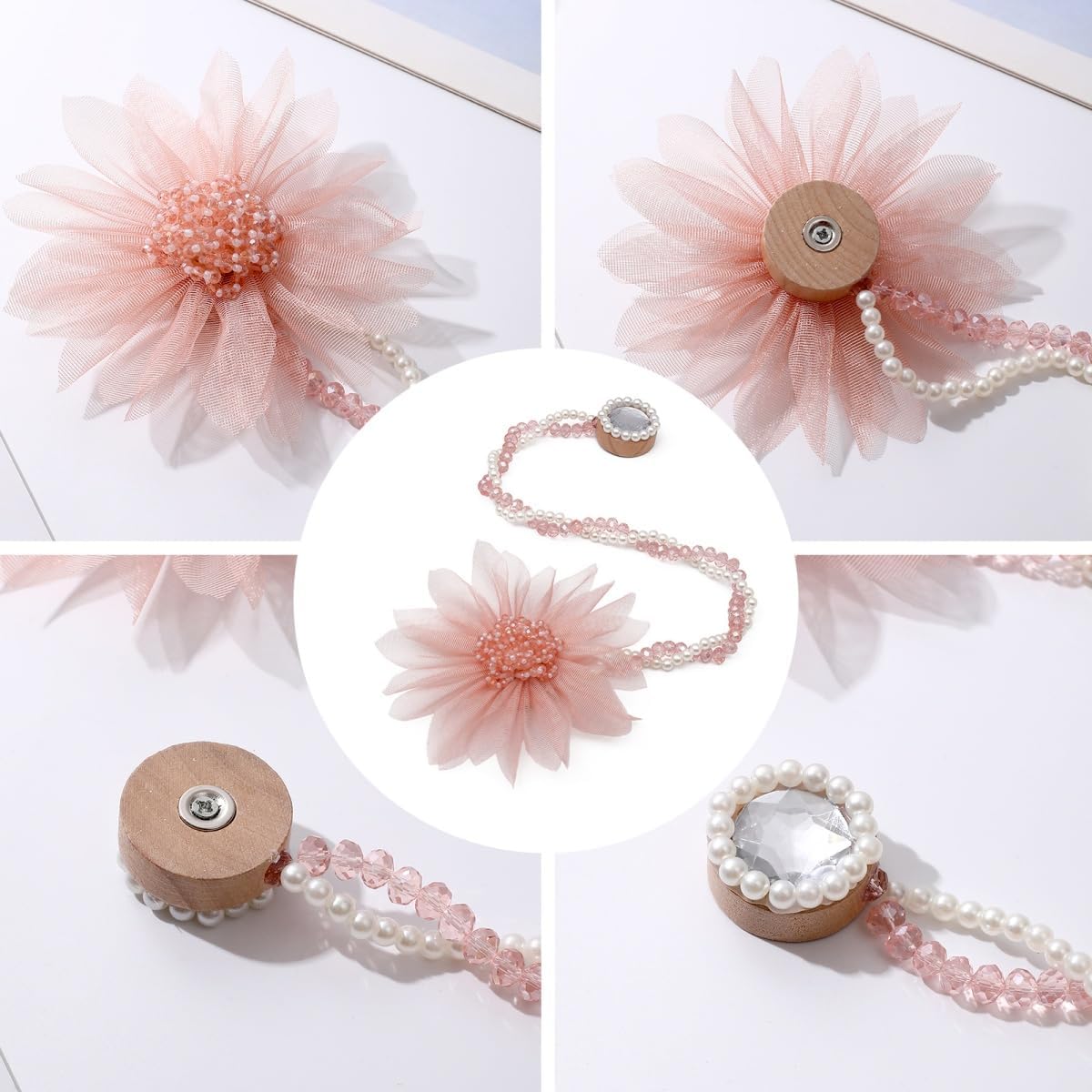 SUQ I OME Crystal Flower Magnetic Curtain Tieback Holdback - Pink