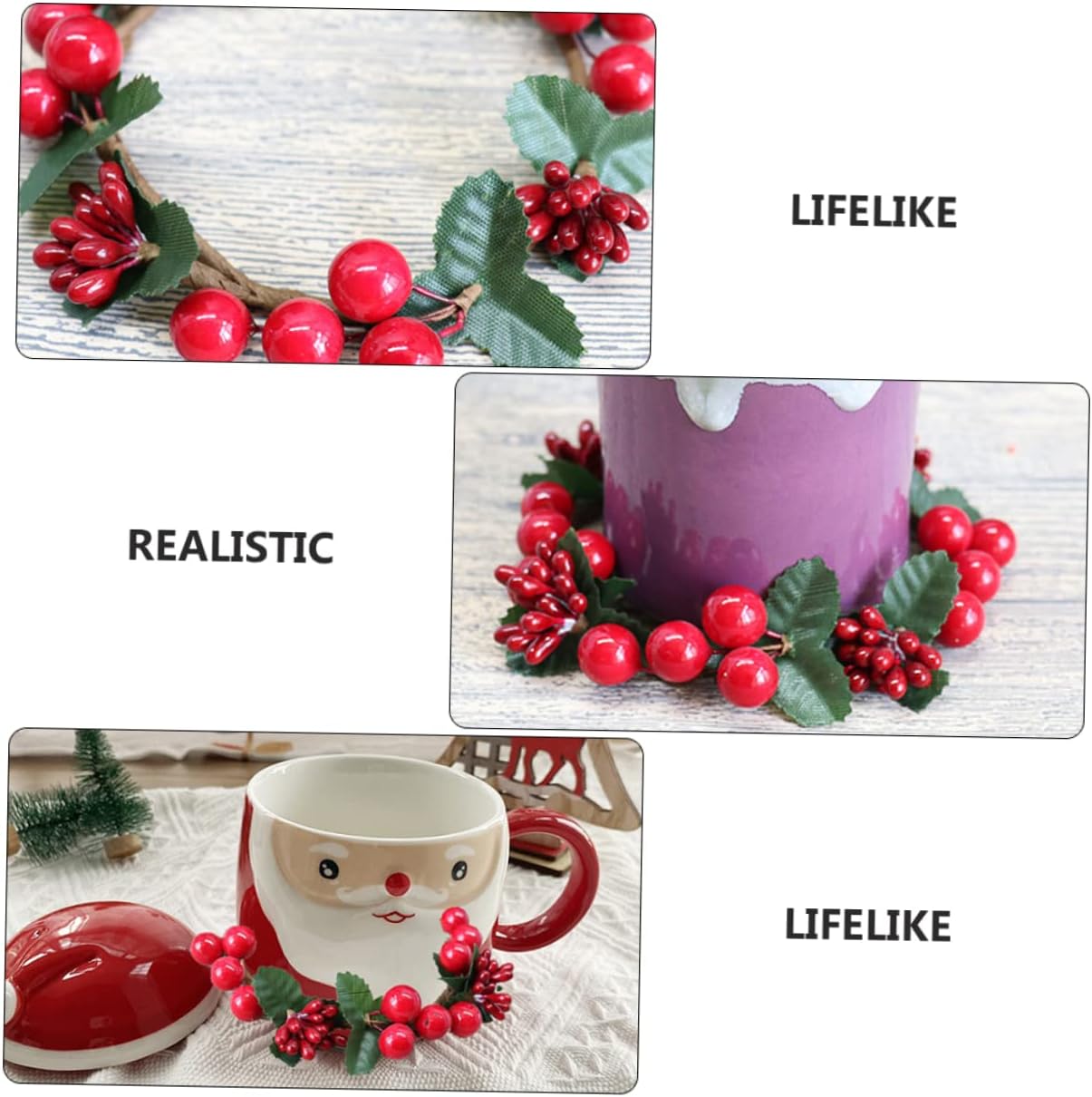 VALICLUD 4pcs Simulated Berry Candle Wreaths Decor for Christmas
