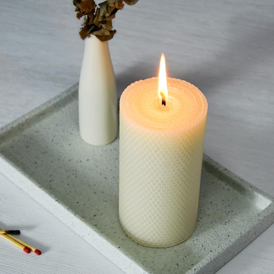 AGLARY 3 Pack 6 Inch Beeswax Pillar Candles White Unscented Dripless Smokeless