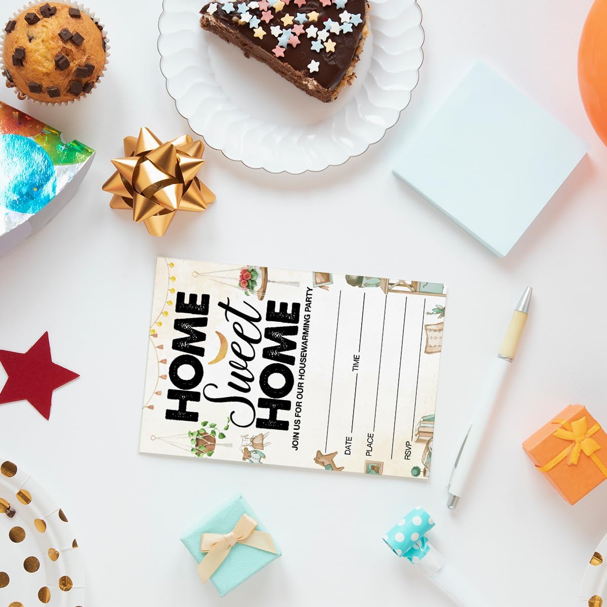 EUDOSI Retro Rustic Housewarming Party Invitation Set of 20 with Envelopes