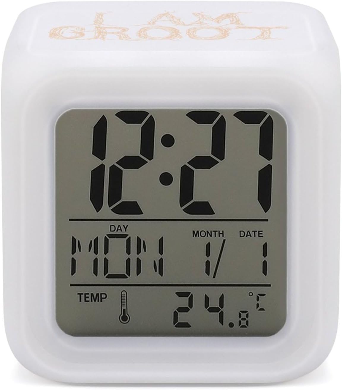 I Am Groot Cube Digital Alarm Clock with Night Light and Thermometer