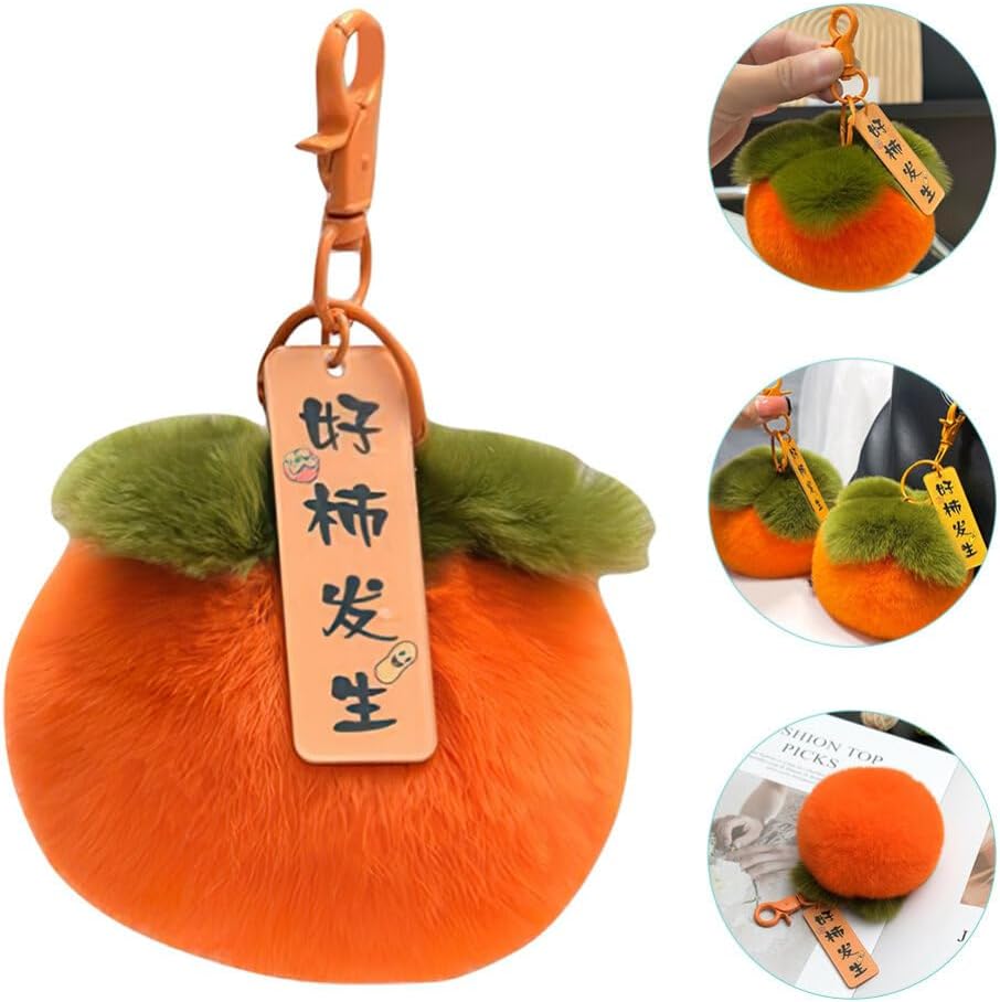 2pcs Cute Plush Persimmon Keychain Stuffed Fruit Backpack Charm Accessory