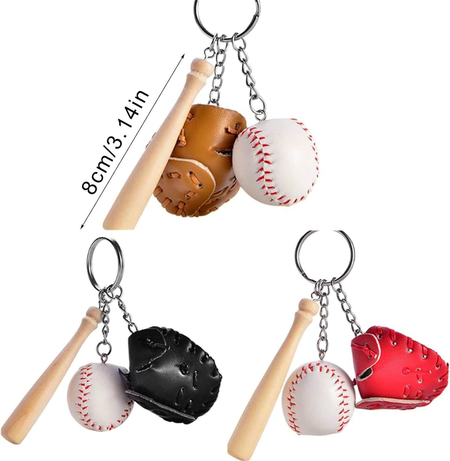 6Pcs Baseball Keyring with Bat and Glove Pendant