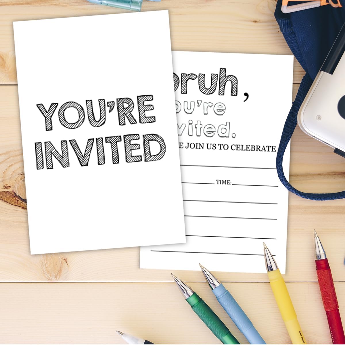 Simple Black Birthday Party Invitations 30 Cards Envelopes