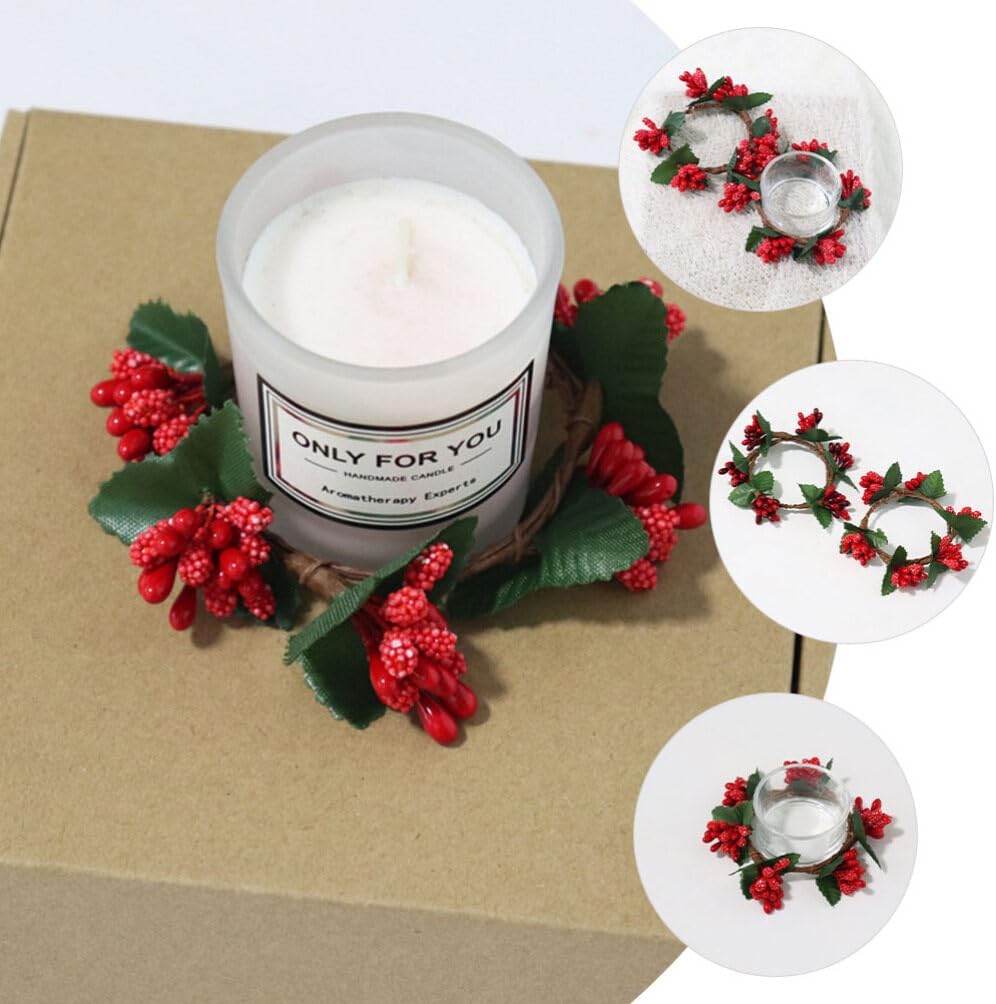 VOSAREA 5pcs Christmas Candle Holders with Pine Berry Wreath Design
