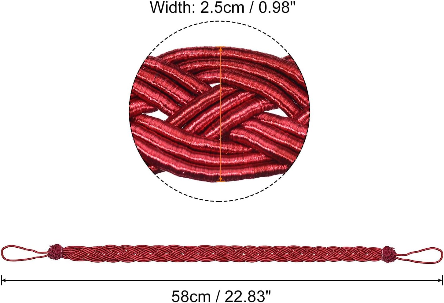 Uxcell 4Pcs Curtain Tiebacks Red 58cm Braided Holdback