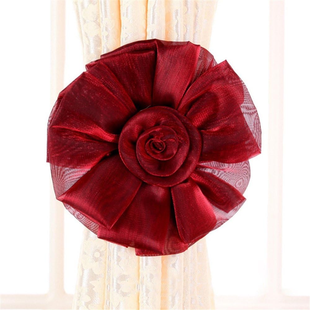 2 Pcs Burgundy Lace Flower Curtain Tieback Buckle Decor