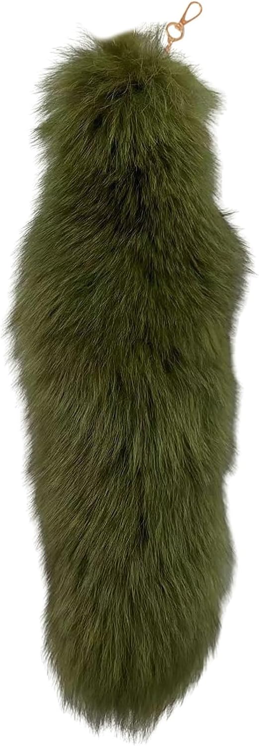 Furry Fox Tail Keychain Black and White
