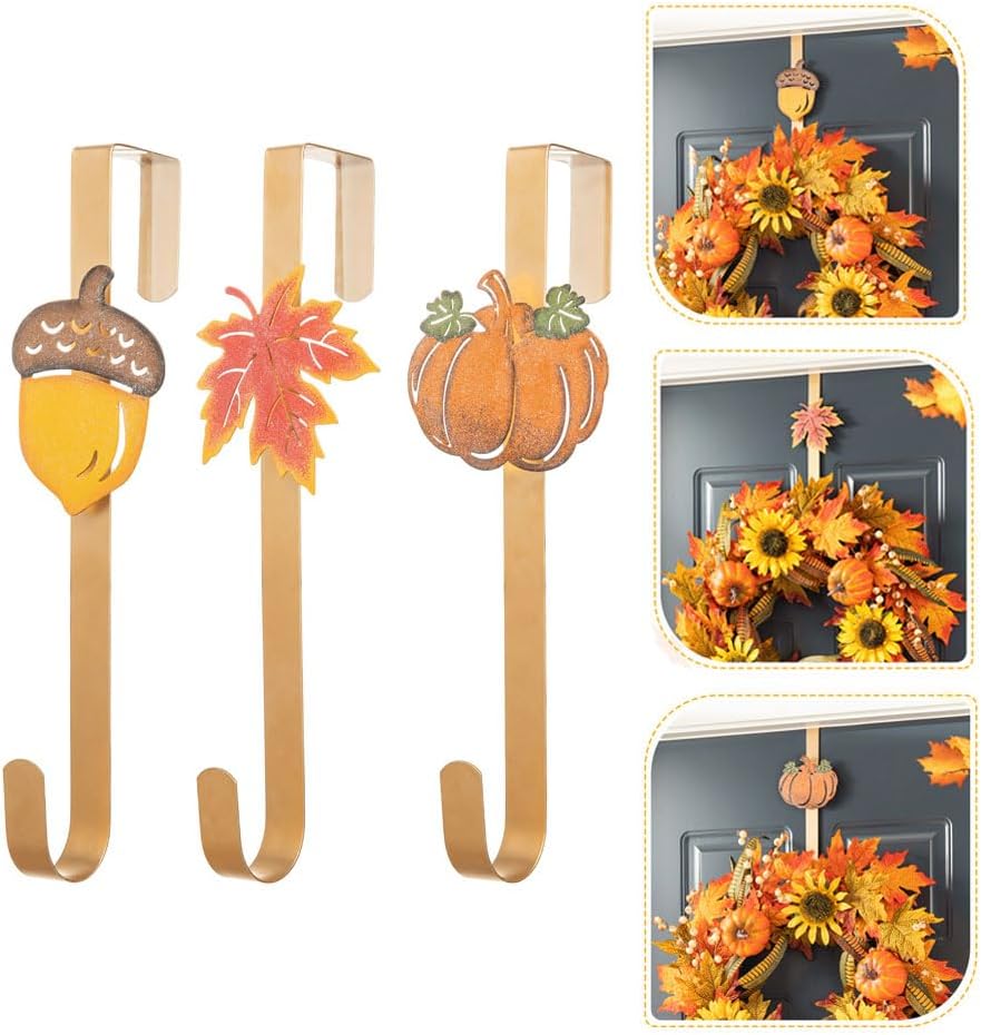 Glitzhome 3 Pack Glitter Acorn Leaf Pumpkin Wreath Hangers