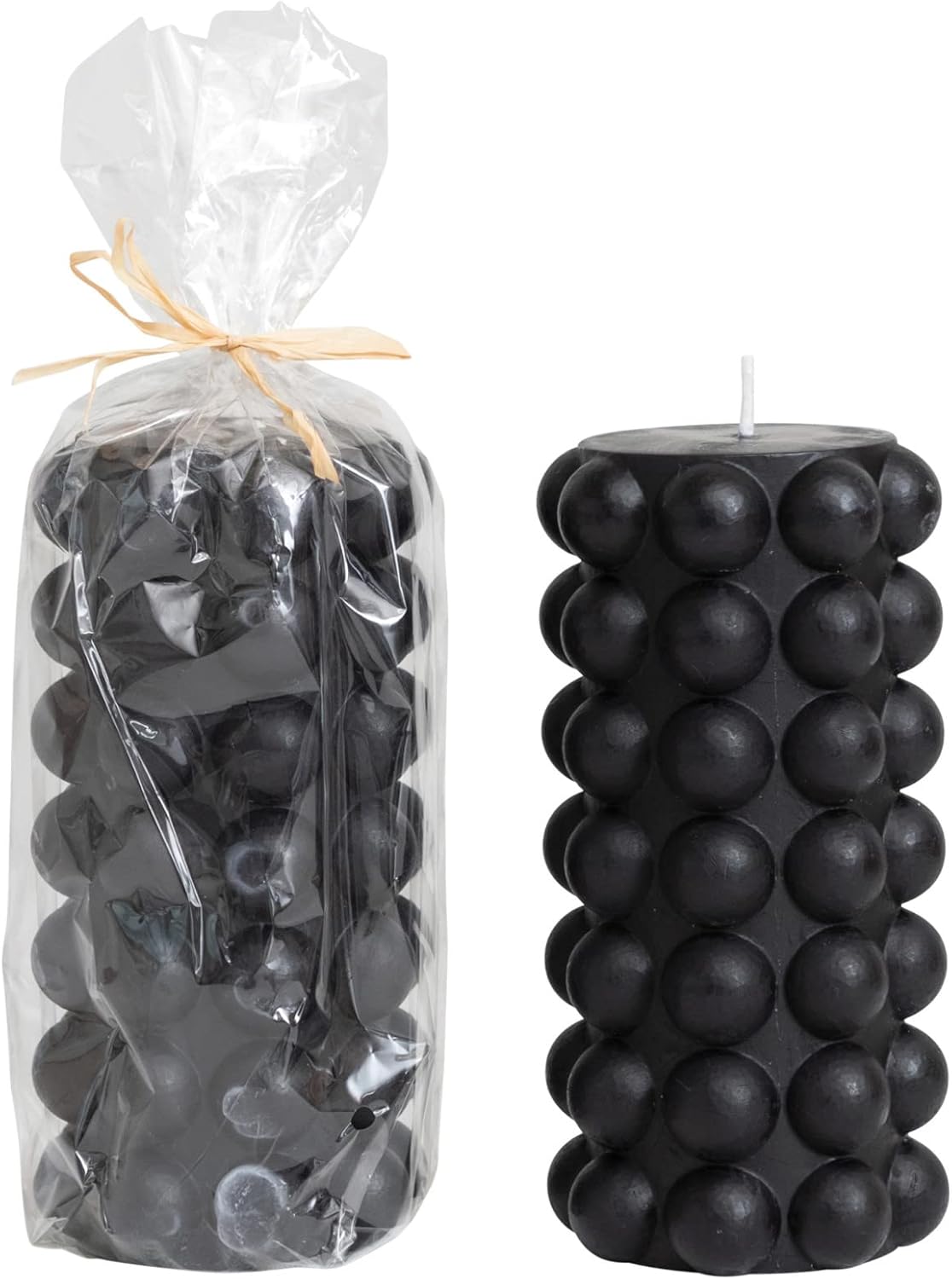 Creative Co-Op Unscented Hobnail Black Pillar Candle