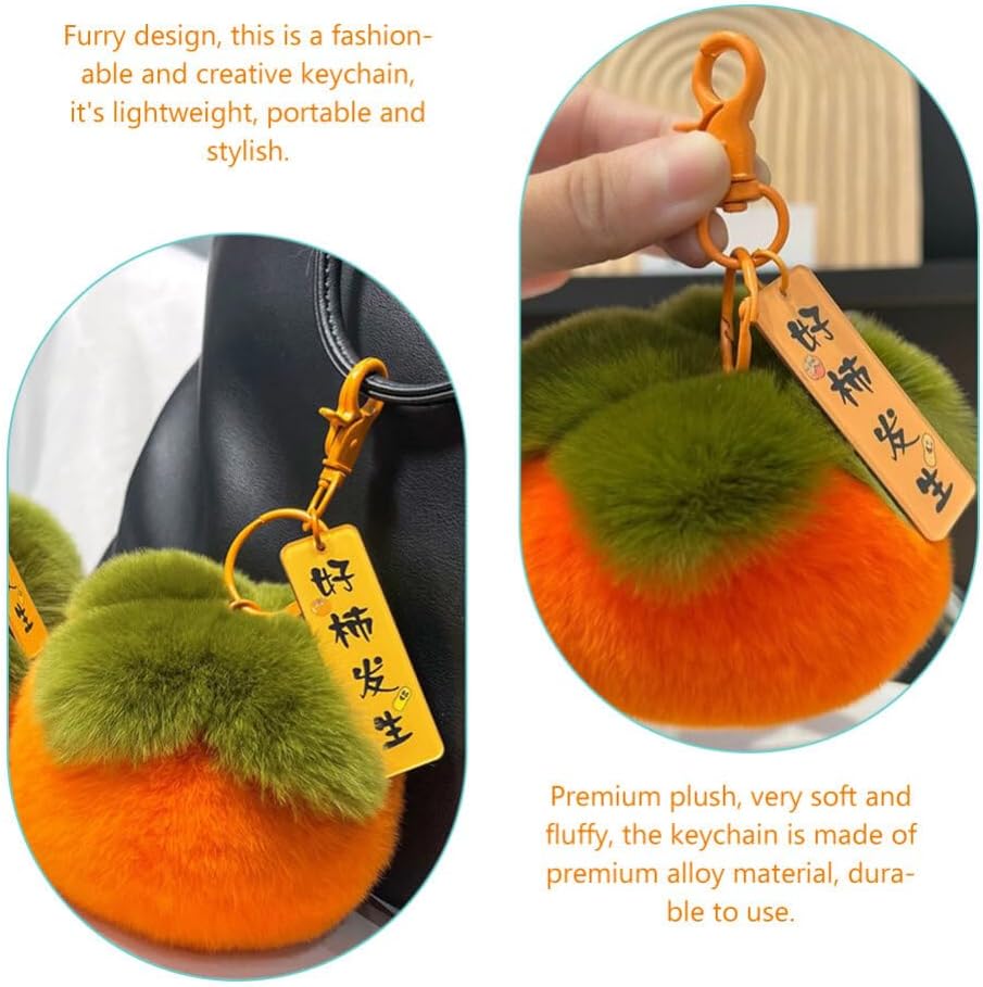 2pcs Cute Plush Persimmon Keychain Stuffed Fruit Backpack Charm Accessory