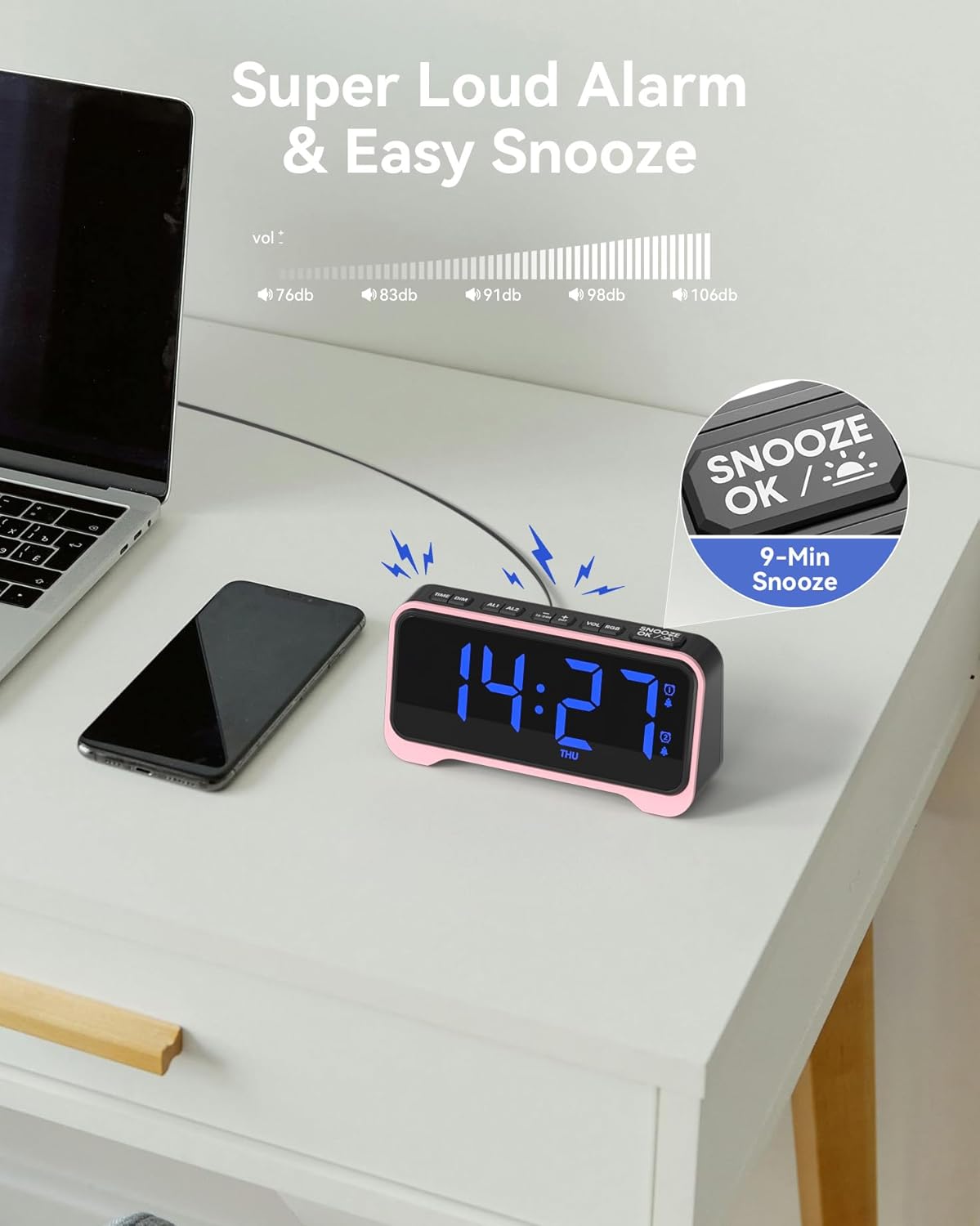 Kids Alarm Clock with RGB Night Light and Dual Alarm