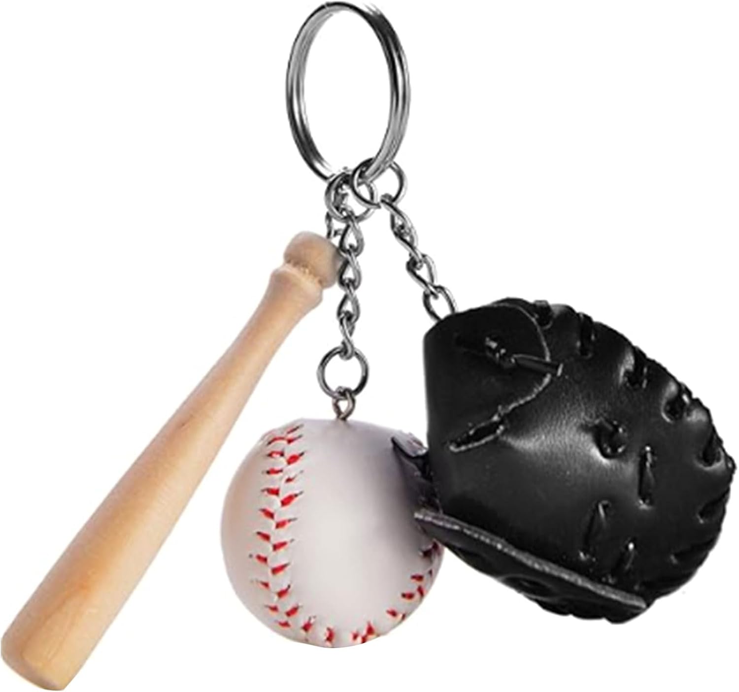 6Pcs Baseball Keyring with Bat and Glove Pendant