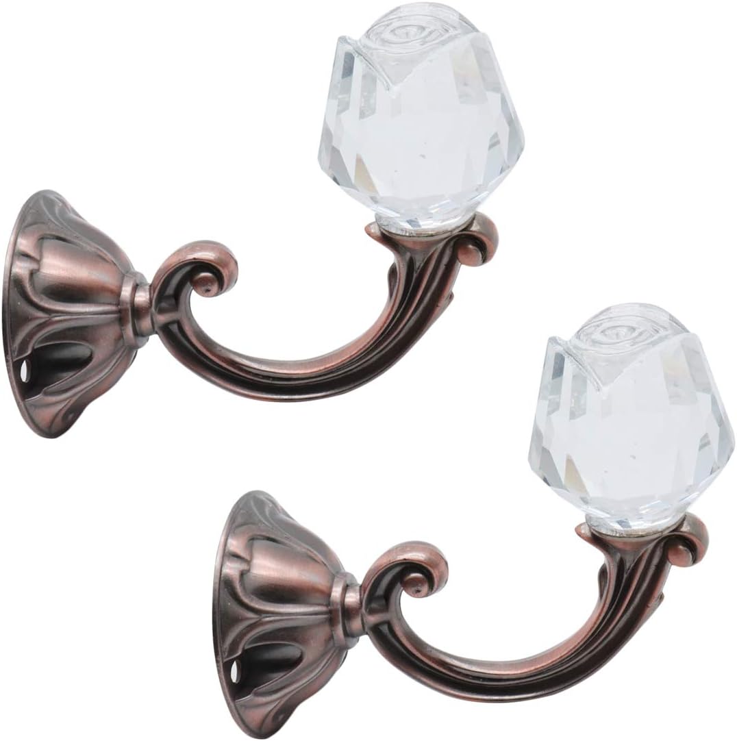 Crystal Rose Head Curtain Tiebacks Red Bronze Wall Mount Hooks Pack of 2