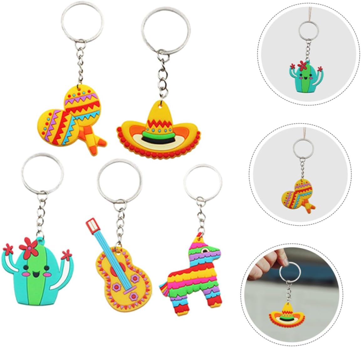 Uonlytech 10pcs Mexican Keychains Cactus Hat Guitar Maraca Party Favors